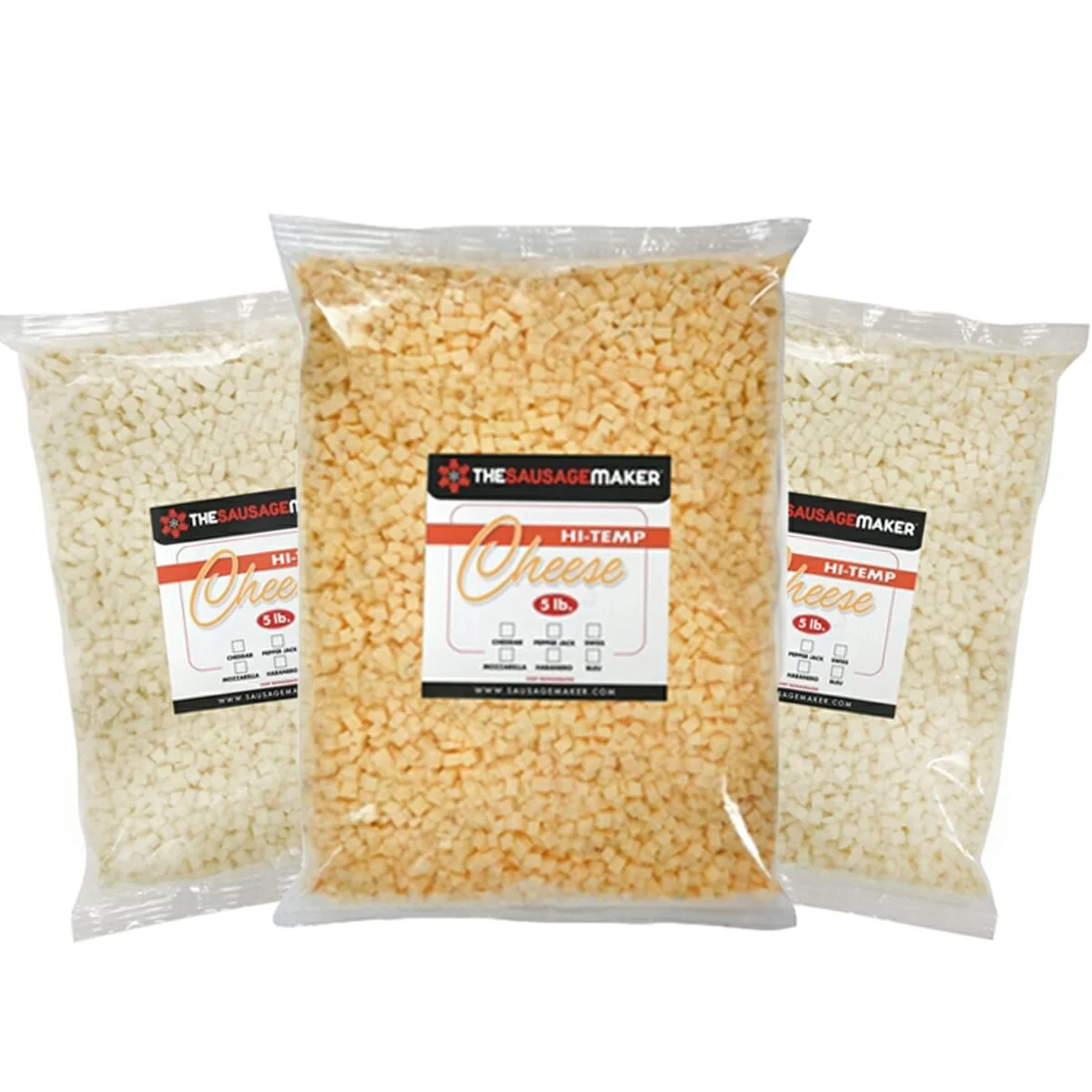 High Temp Cheese Assortment 3-Pack Cheddar, Pepper & Mozzarella, 3 X 5 lbs. each