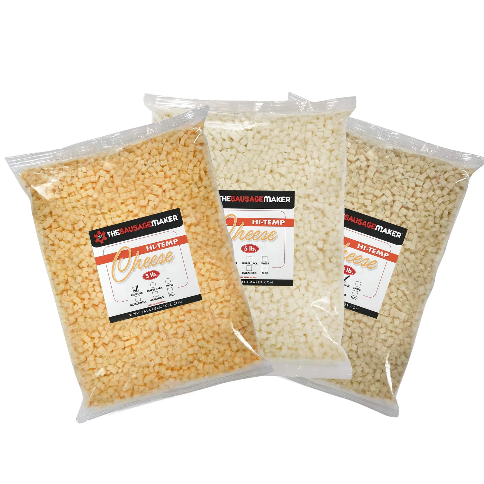 High Temp Cheese Assortment 3-Pack Cheddar, Pepper & Mozzarella, 3 X 5 lbs. each - Image 2