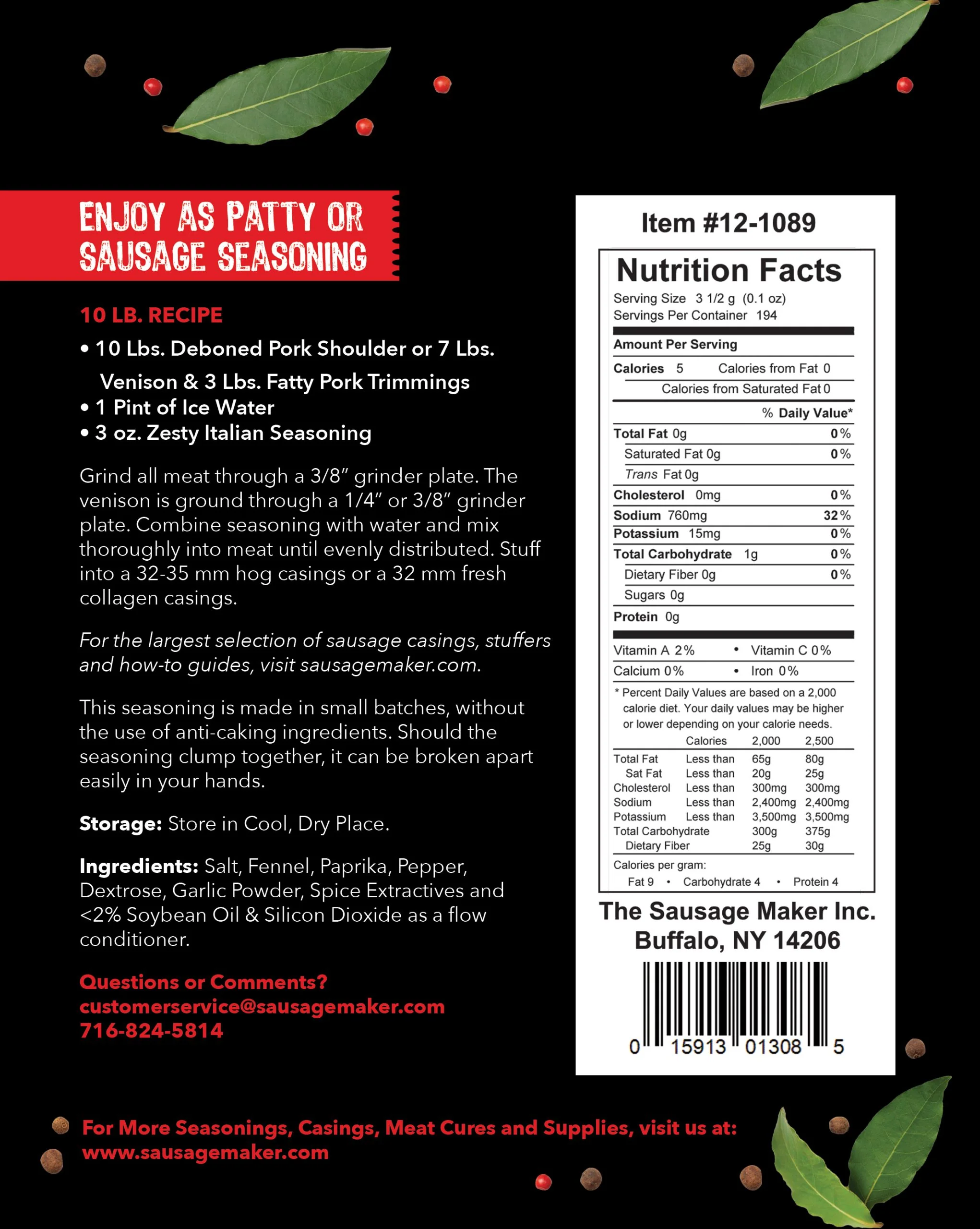 Zesty Italian Sausage Seasoning 1lb - Image 2